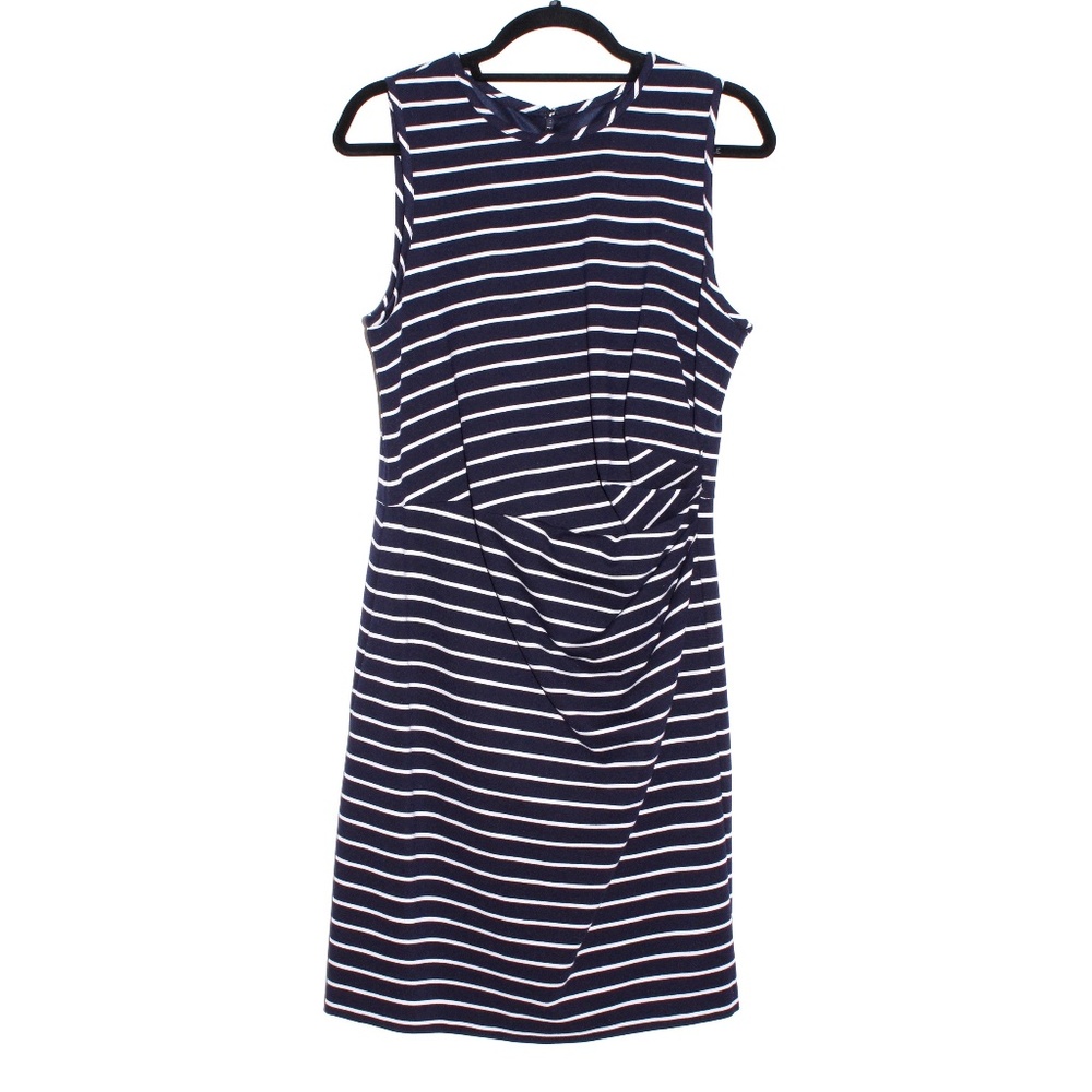Nordstrom 1901 Striped Navy and White Sleeveless Drape Detail Dress